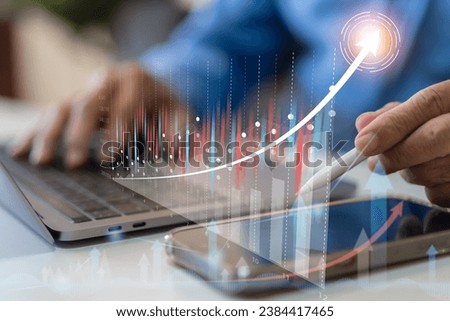 Businessman with finance economic analysis growth, money, financial data, trader investor, business financial growth, stock market, Investments funds, price, graph, sales, profit, investment concept