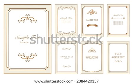 Set of golden decorative vintage frames and borders set. Vector antique ornament. Royalty-Free Stock Photo #2384420157