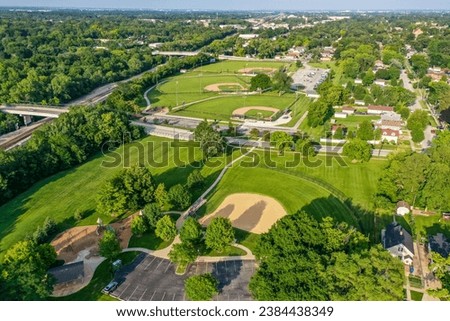 Aurora, Illinois, United States of America - August 4th 2023:  Aurora Illinois Solfisburg Park Frett Field Drone Photography