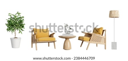 Isolated armchairs and plant on white background Royalty-Free Stock Photo #2384446709