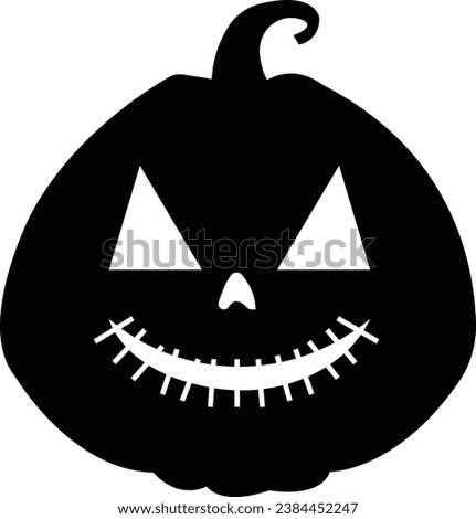 Black fill Cute Halloween Pumpkin icon. Smiling cartoon lantern face. Halloween holiday character in the shape of pumpkin. Halloween pumpkin day symbol isolated on transparent background.