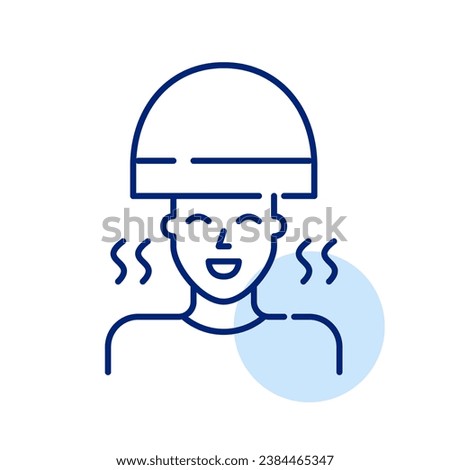 Woman having her hair dried in a retro bonnet. Hair style salon. Pixel perfect icon