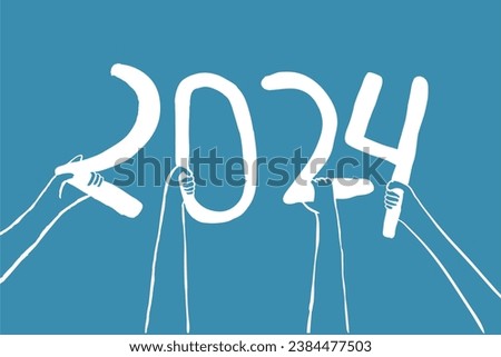 happy new year 2024 with hand drawn style, happy new year vector