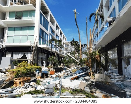 Peninsula Condominium in Acapulco Diamond Beach one day after Hurricane Otis Royalty-Free Stock Photo #2384484083