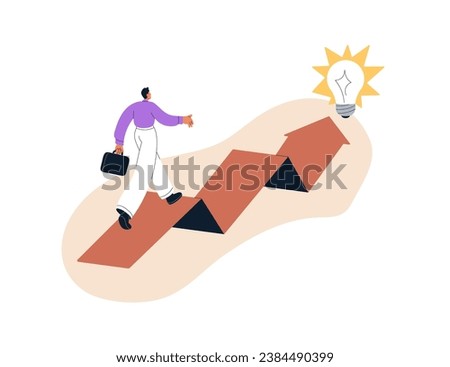 Way to dream idea, business goal, aim. Businessman going to purpose, target, objective, growth process. Mission, success, career development path. Flat vector illustration isolated on white background Royalty-Free Stock Photo #2384490399