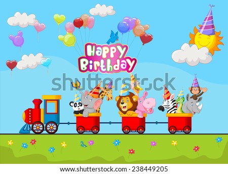 Birthday background with animal on train