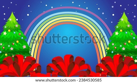 Colorful rainbow with festive bows and Christmas tree decoration