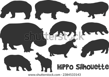set of silhouette of hippo