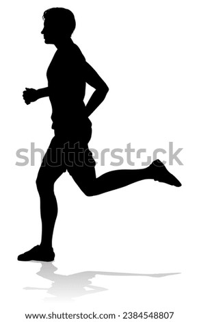 A Runner silhouette sprinter runner or jogger running track or jogging. Detailed person silhouette in outline. Man male athlete racing.