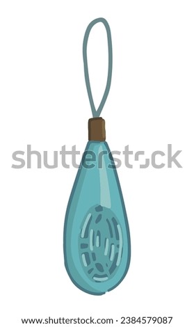 Doodle of glass bauble on ribbon. Cartoon clipart of Christmas tree decoration. Vector illustration isolated on white background.
