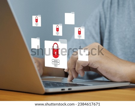 Folder document lock safety privacy of information, Red padlock and username and password sign in Business files or confidential information To identify yourself in accessing internal information