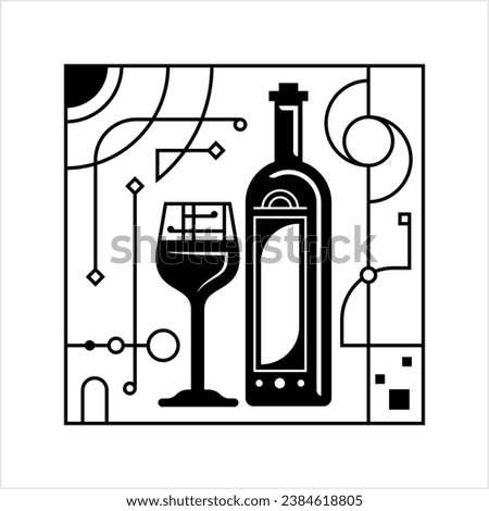Wine Bottle Glass Icon, Wine, Wineglass Icon Vector Art Illustration