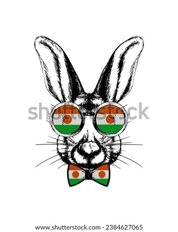 Easter bunny hand drawn portrait. Patriotic sublimation in colors of national flag on white background. Niger