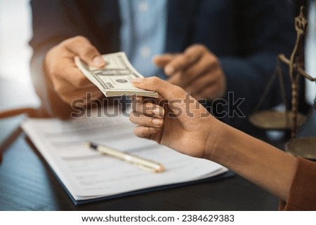 Male businessman offer cost of hundred dollars. Hands close up Venality, bribes, fraud concept hand give money - United States dollars, hand get paid by businessman