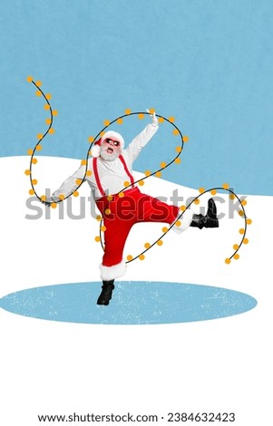 Creative drawing collage picture of santa claus garland decoration have fun new year x-mas magazine sketch christmas shopping advert