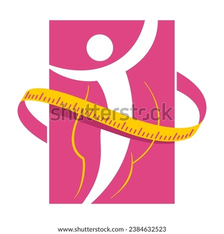 Weight loss challenge diet program emblem - abstract woman silhouette with measuring tape around Royalty-Free Stock Photo #2384632523