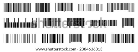 Bar code icon label for shop product. Universal product scan code. Bar code icon template. Black long barcode label