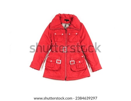 Brightly red down womens jacket closeup 