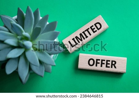 Limited Offer symbol. Concept word Limited Offer on wooden blocks. Beautiful green background with succulent plant. Business and Limited Offer concept. Copy space