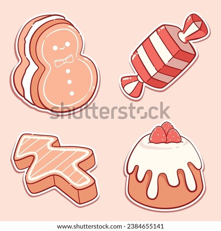 Cute christmas ginger bread cookies cake and candy elements collection