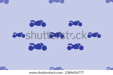 Seamless pattern of large isolated blue bike symbols. The pattern is divided by a line of elements of lighter tones. Vector illustration on light blue background