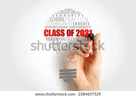 CLASS OF 2021 light bulb word cloud collage, education concept background