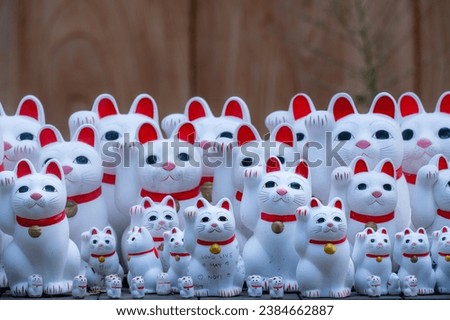 Lucky Cats are neatly arranged next to each other.