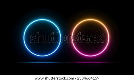 glowing circle, Set of glowing frame designs in blue, pink, yellow, abstract mandala bright colored circle background. Collection of glowing neon lights on a dark background, futuristic style. Royalty-Free Stock Photo #2384664159
