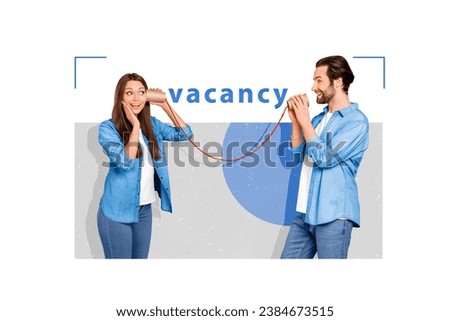 Picture sketch collage image of excited funny colleagues listen work vacancy announcement isolated white color background