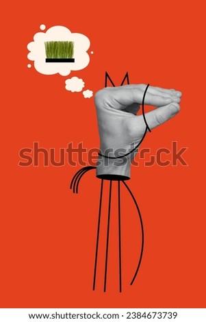 Image collage of weird animal horse human arm gesture isolated on painted bright background