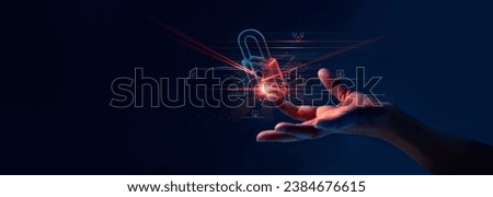 Cyber security, Hand hold digital padlock, Login verified identity credentials on network of data protection technology.Online internet authorized access against cyber attack and business data privacy Royalty-Free Stock Photo #2384676615