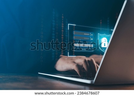 Safeguard your online information with this compelling visual depicting the login and authentication process on a laptop's virtual screen. This image exemplifies the importance of protecting user data Royalty-Free Stock Photo #2384678607