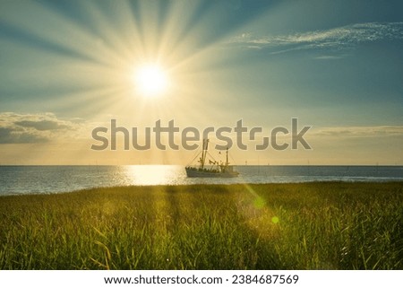 sunrays at the north sea coast germany Royalty-Free Stock Photo #2384687569