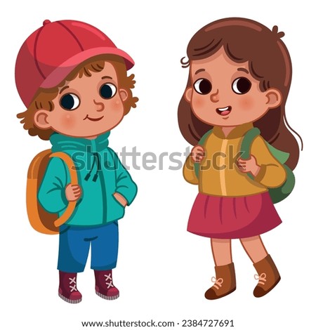 Vector illustration of a kindergarten aged girl and a boy.
