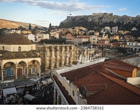 A view of Monastiraki with the Acropolis in the background