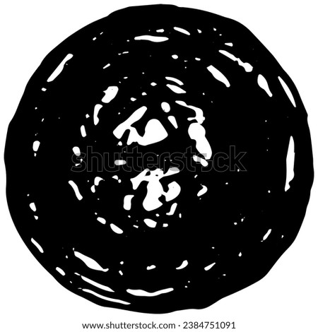 Texture of brush strokes in the shape of a circle. Rough grunge hand-drawn black vector design element isolated on transparent background. Vintage illustration with scratched, broken effect