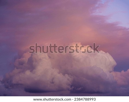 Real majestic sunrise sunset sky background with soft colorful clouds. Panoramic, large size Royalty-Free Stock Photo #2384788993
