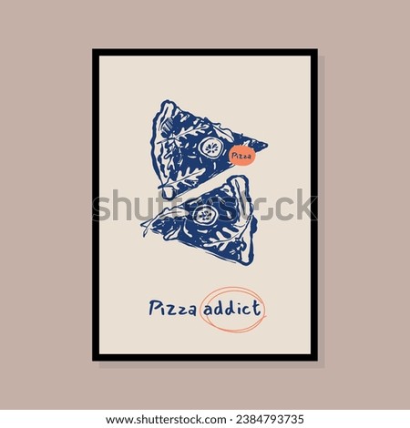 Minimalist hand drawn pizza vector illustration collection. Art for postcards, branding, logo design, background.