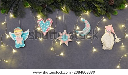 Christmas star and moon ornaments. Christmas garland for nursery decor, Pom pom winter garland.