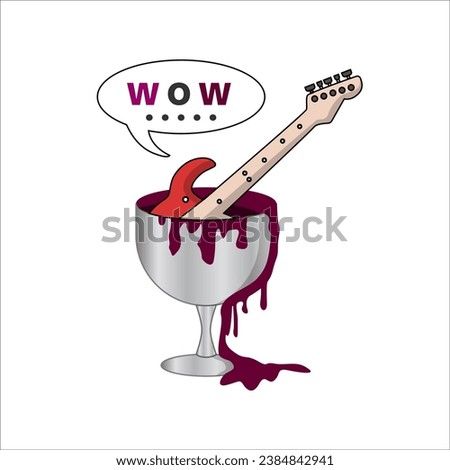 Electric guitar in a wine glass. Illustration of music and lifestyle concepts. Guitar design for a t-shirt