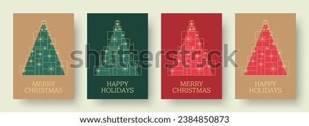 Christmas Card Designs. Set of Christmas Card Templates with Stack of Presents Illustration. Festive Greeting Card Design with Stack of Christmas Gifts, 'Merry Christmas' Text. 
