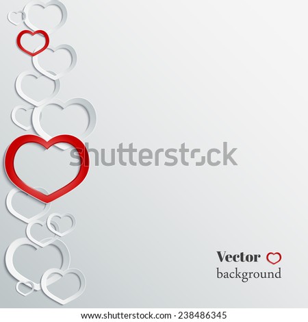 3D paper hearts. Abstract vector illustration. White background with place for text.