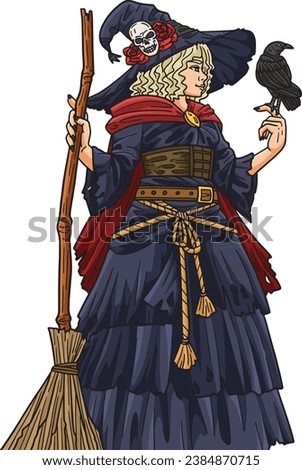 Halloween Witch and Broom Cartoon Colored Clipart