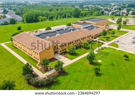 Aurora, Illinois, United States of America - July 24th 2023:  Aurora Illinois Young Elementary School Drone Photography