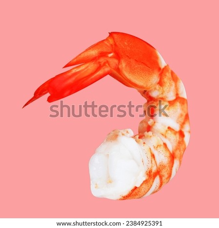 Red boiled shrimp or tiger prawn isolated with clipping path, no shadow on pink background, cooked seafood