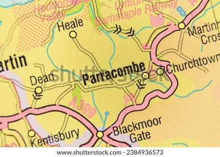 Parracombe, Devon, England, United Kingdom atlas local map town and district plan name pencil sketch
