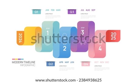 Business step timeline infographic arrow template. Modern milestone element timeline diagram calendar and 4 quarter topics, vector infographics. Royalty-Free Stock Photo #2384938625