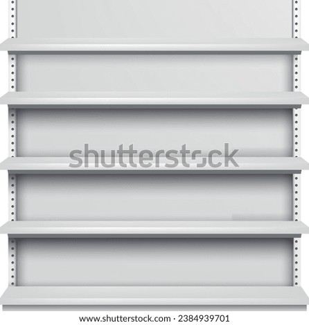 Front view Gondola on Supermarket Product shelves counter design Royalty-Free Stock Photo #2384939701
