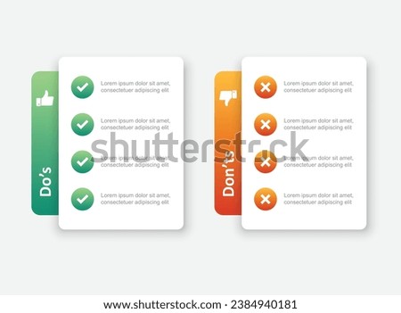 Do and dont icon in flat style. Dos and Don'ts vector illustration on isolated background. Pros and Cons sign business concept. Royalty-Free Stock Photo #2384940181