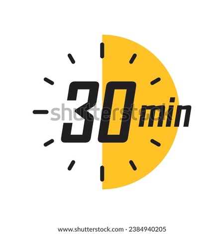 30 minutes on stopwatch icon in flat style. Clock face timer vector illustration on isolated background. Countdown sign business concept. Royalty-Free Stock Photo #2384940205